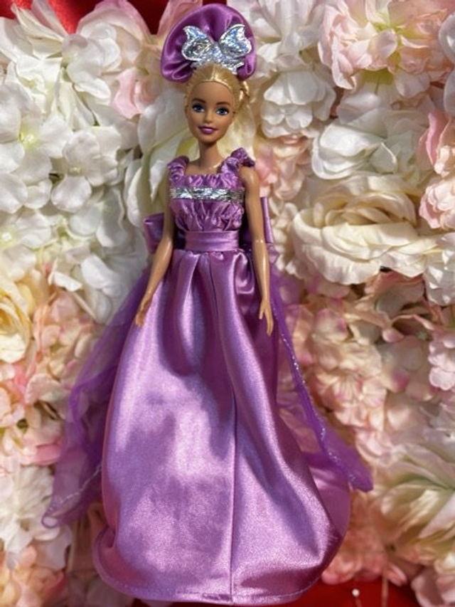 Poupée – Robe rose & Coiffe assortie - Fait main