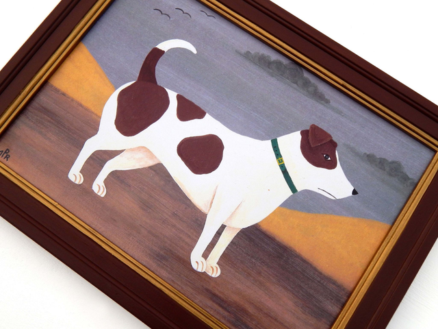 Framed Fine Art Print Naive Jack Russell Terrier Folk Art Dog