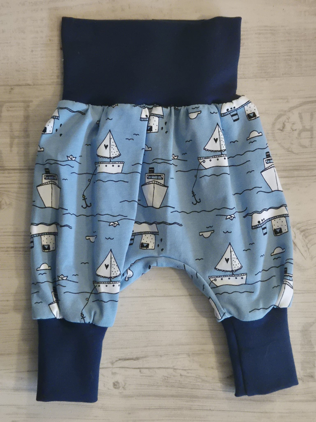 BIO Baby-Pumphose Mitwachshose Schiffe blau, # 62-68 