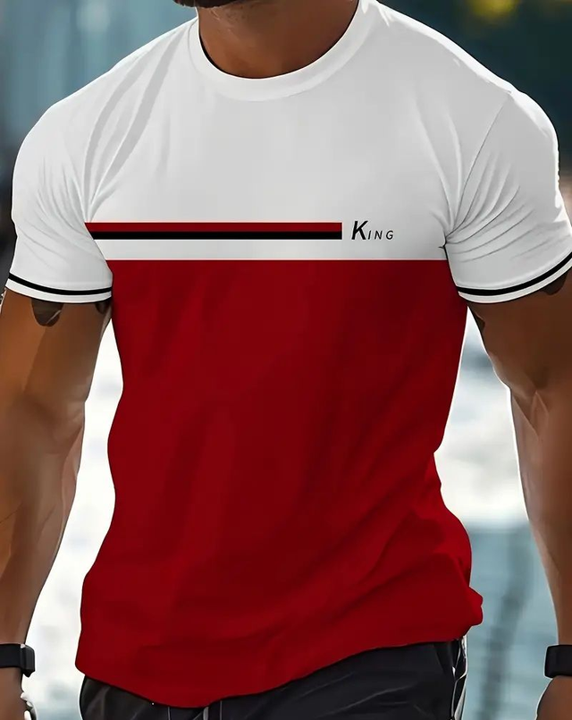 T-shirt pour Homme, col rond respirant tissu en tricot de polyester taille XL à Blocs de Couleur avec Motif KING