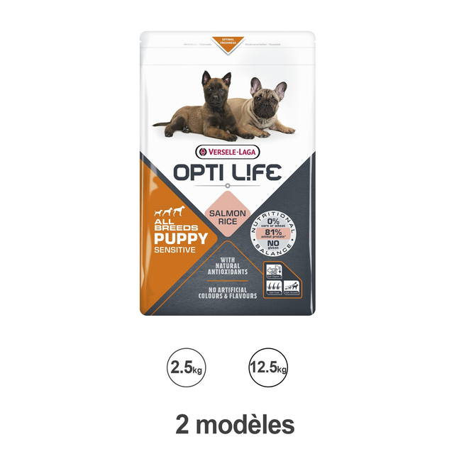 Croquettes Opti Life chiot sensible sans gluten : Saumon