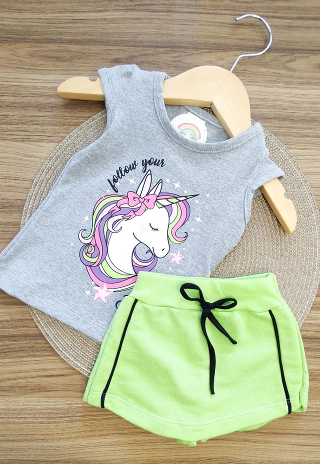Conjunto Baby Blusa e Short Saia Unicórnio