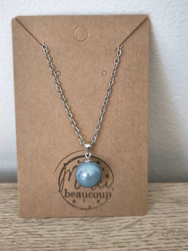 Collier Perle de Majorque Turquoise – Bijou Femme en Acier Inoxydable et Argent