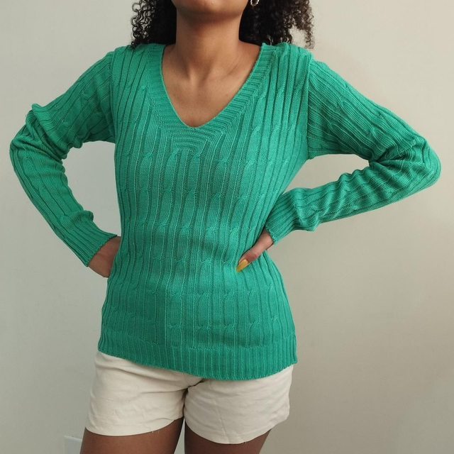 Blusa Tricot decote em V Verde 