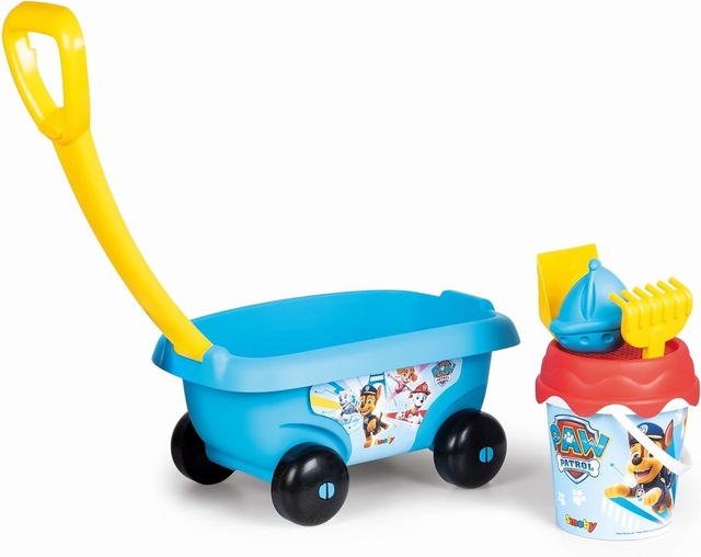 Smoby - Pat Patrouille - Chariot de Plage Garni - Seau + Accessoires - Fabriqué en France - Dès 18 Mois - 867013