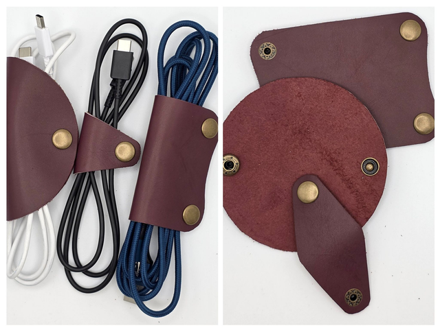 Set of 3 leather cable tidies