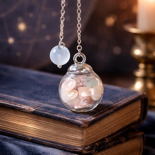 "Pierre de soleil" - Pendule bulle de verre argentée - P-23