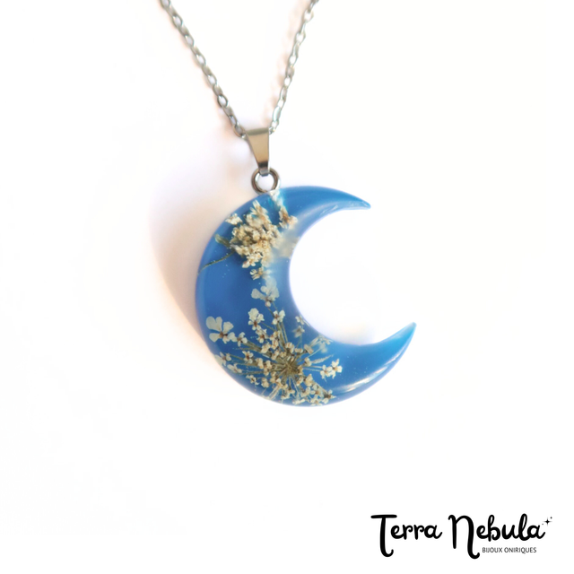 Collier Lune Fleurie Bleue | CO011 | Ombelles