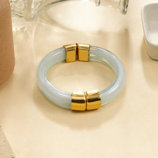 Bracelet Manchette Résine Bleu Aimanté Acier Inoxydable