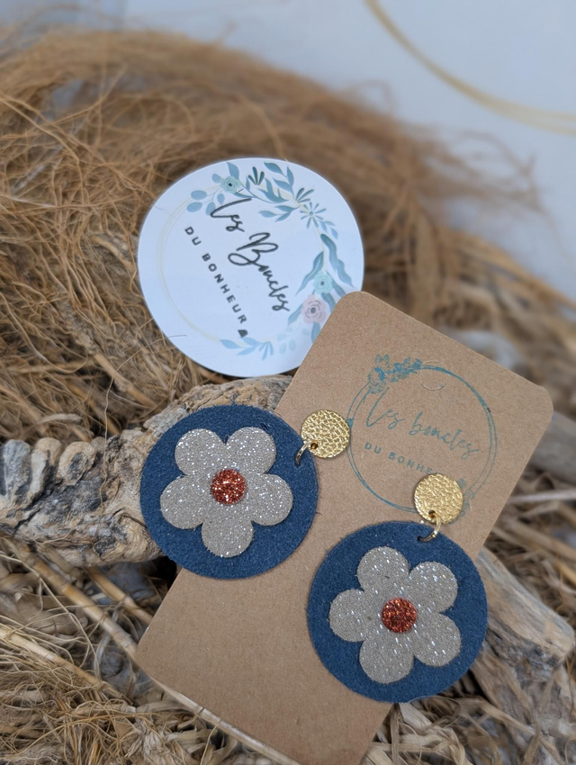 Moon fleur bleu gris mf018*