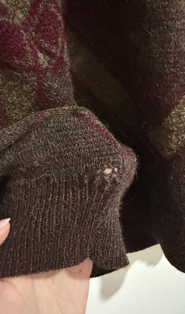 Bizzarro Italian Argyle Knit Sweater – Brown & Burgundy - L