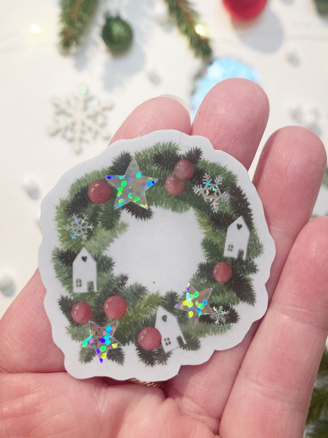 Sticker "Couronne de Noël" pailleté