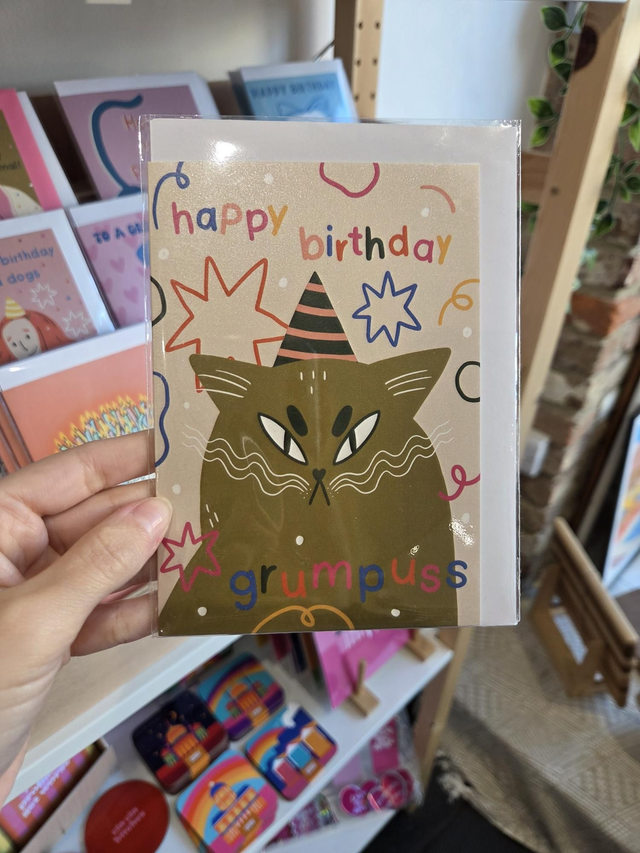 Happy Birthday Grumpuss Cat Greetings Card - MD-029