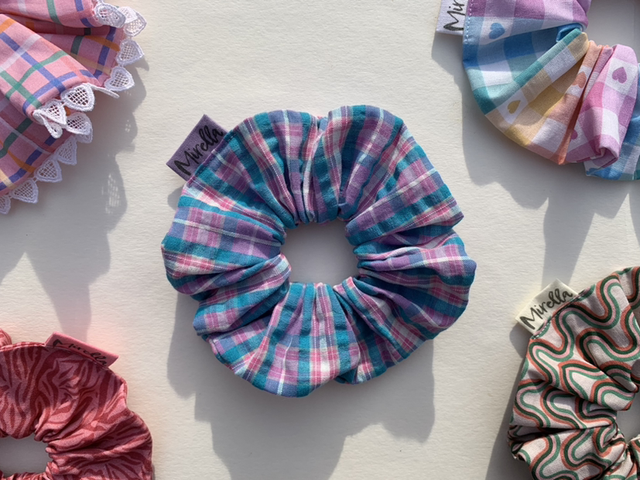 Purple and Blue Seersucker Scrunchie 