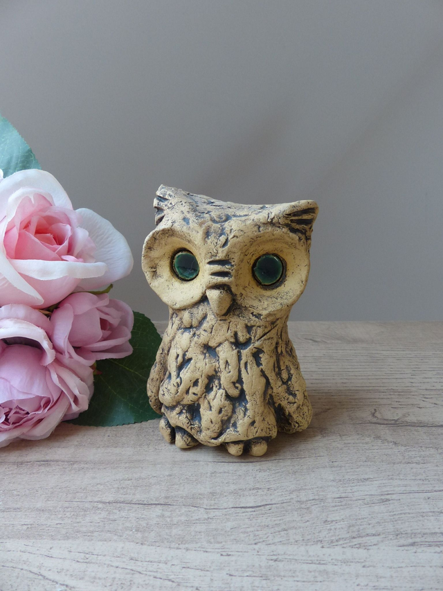 Figurine Hibou Vintage en Céramique – Poterie Ouest-Allemande Années 1970, Sculpture Retro Owl Décoration de Collection
