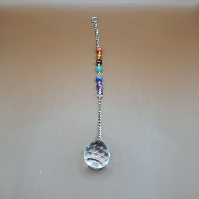 Suspension 7 chakras chaîne longue épaisse + boule de prisme