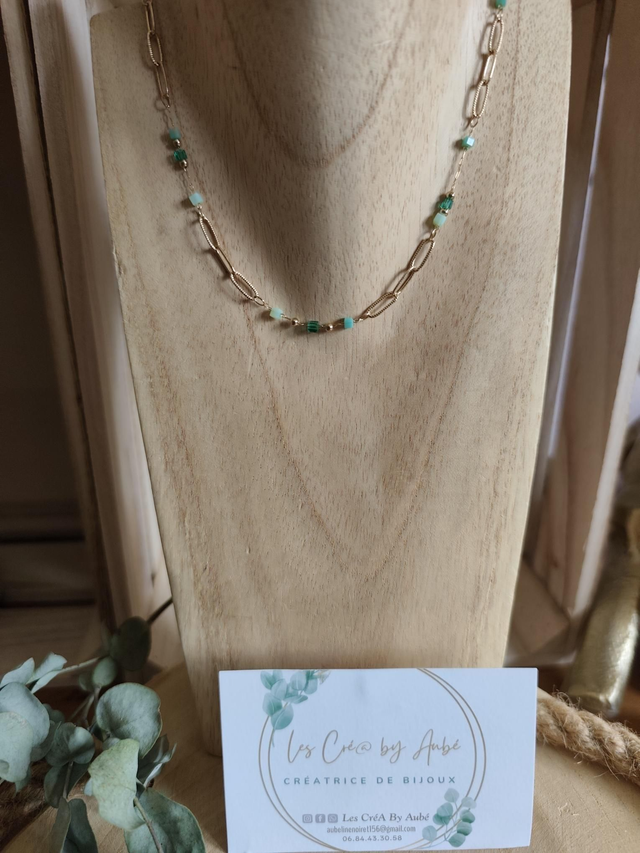 COLLIER GOLD/ PERLES VERTES 0000377