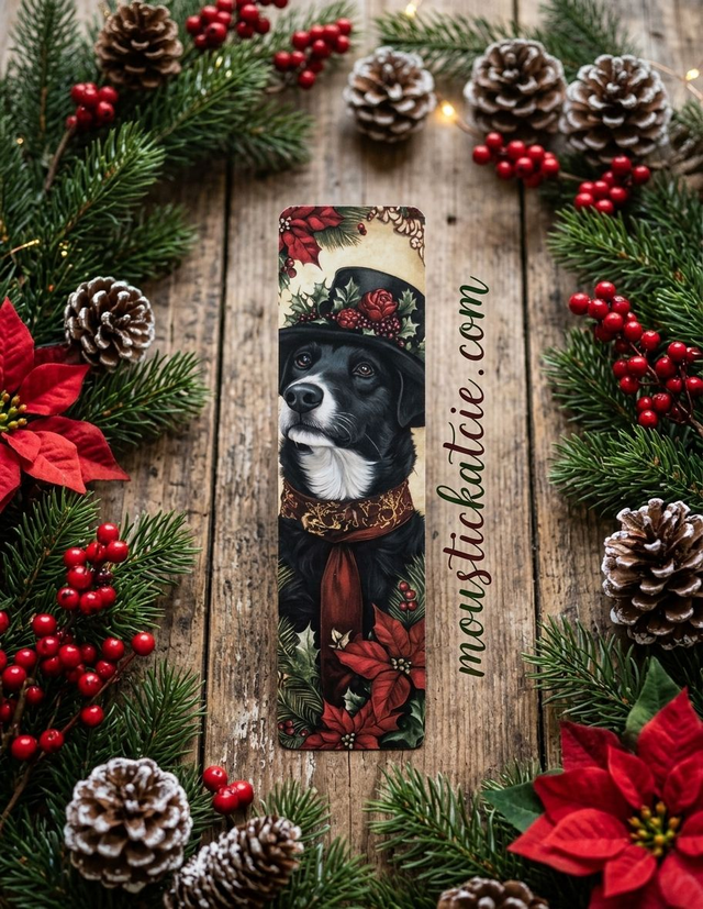 Marque-page Chien Chic de Noël en Papier Cartonné – Accessoire de Lecture Festif