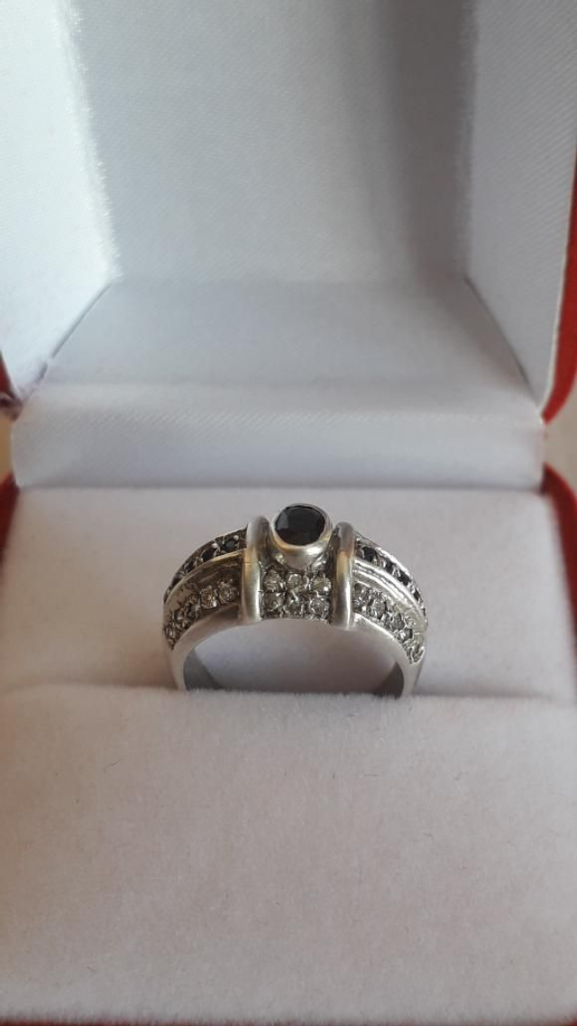 Bague saphir, zirconium, argent 925