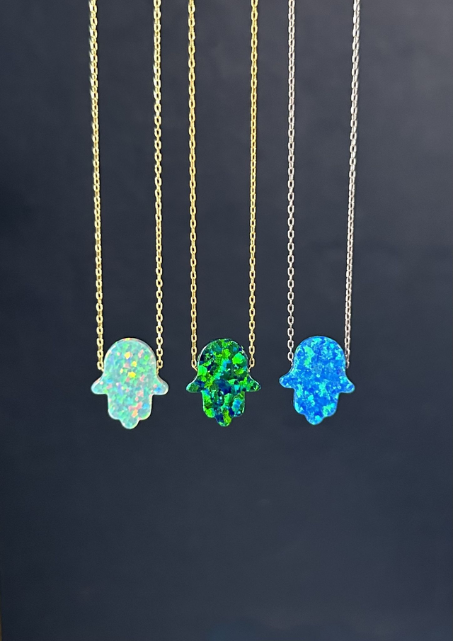 Hamsa Hand Opal Pendant Necklace