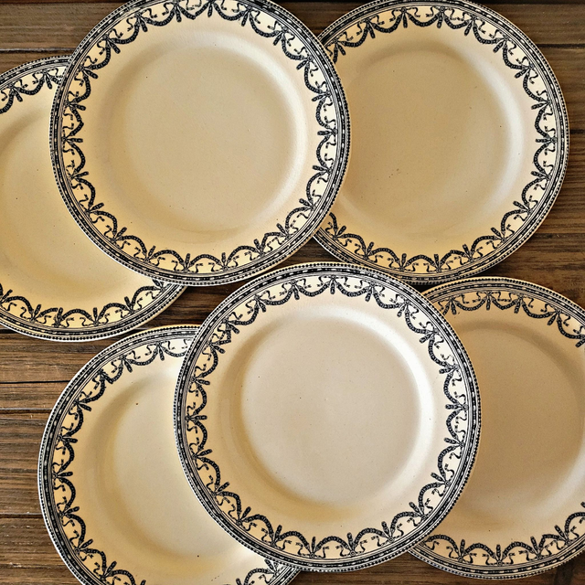 X Assiettes dessert terre de fer Salins Guirlandes Louis XVI