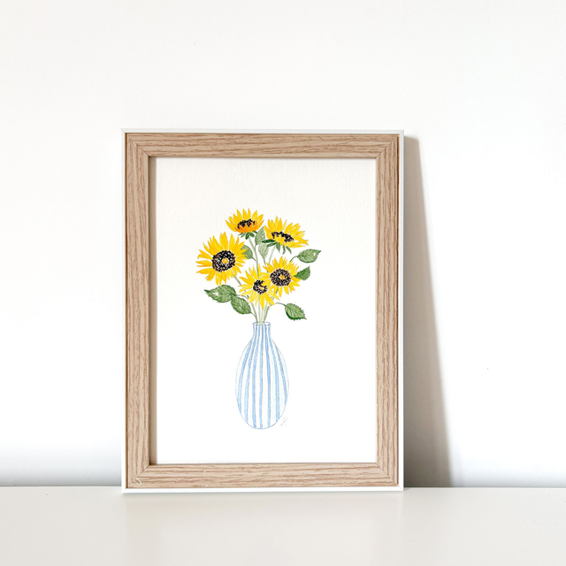 Aquarelle originale 18x24 cm - Bouquet de tournesols