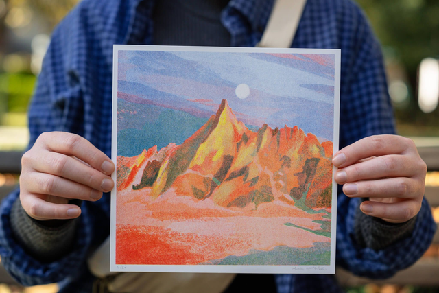 moon over a mountain riso print