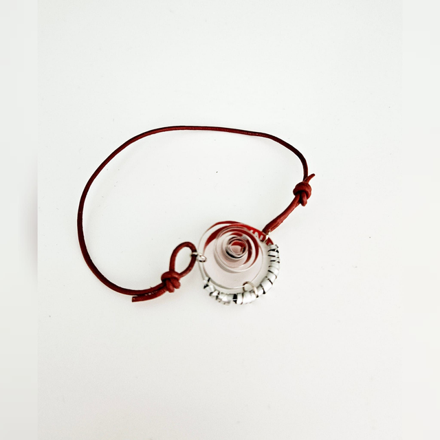 ECO Handmade  Red Leather Bracelet Unique Wristband Bangle Aluminium Gift