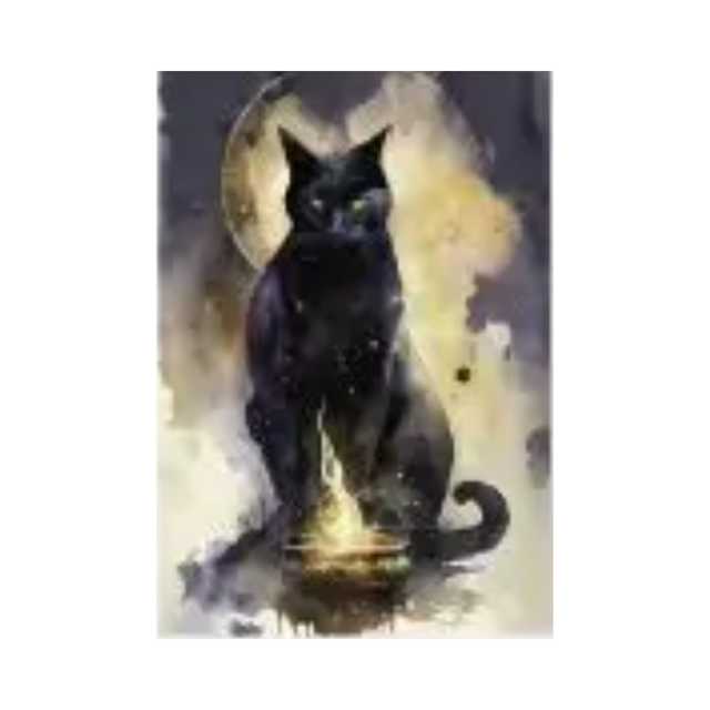 Starry Night Witch Cat Greeting Card