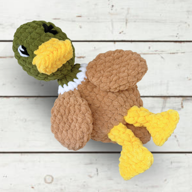 Crochet Snuggler Mallard Duck - Winking Eye, Ukca tested