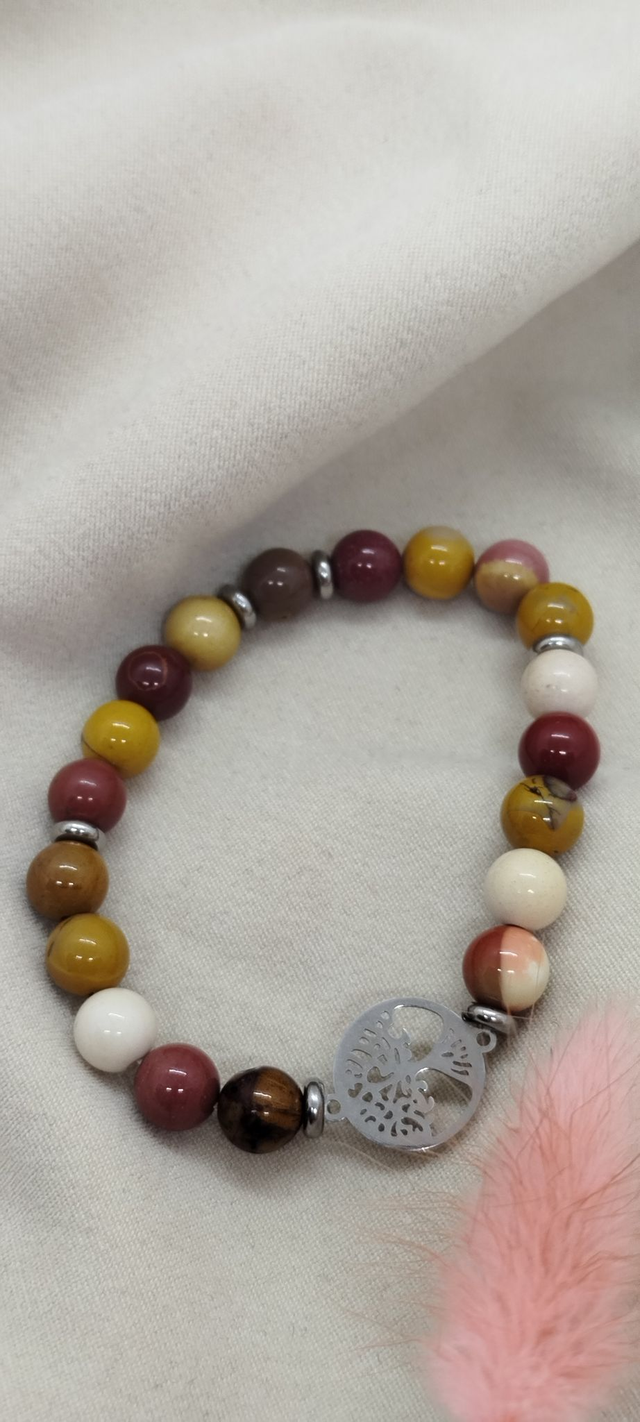 Bracelet 16.5 cm en pierres naturelles de 8 mm (jaspe Mokaïte).