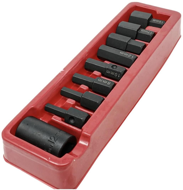 9pc Hex Bit Socket Set 1/2" Drive Socket Hexagon alen key 6 7 8 10 12 14 17 19mm