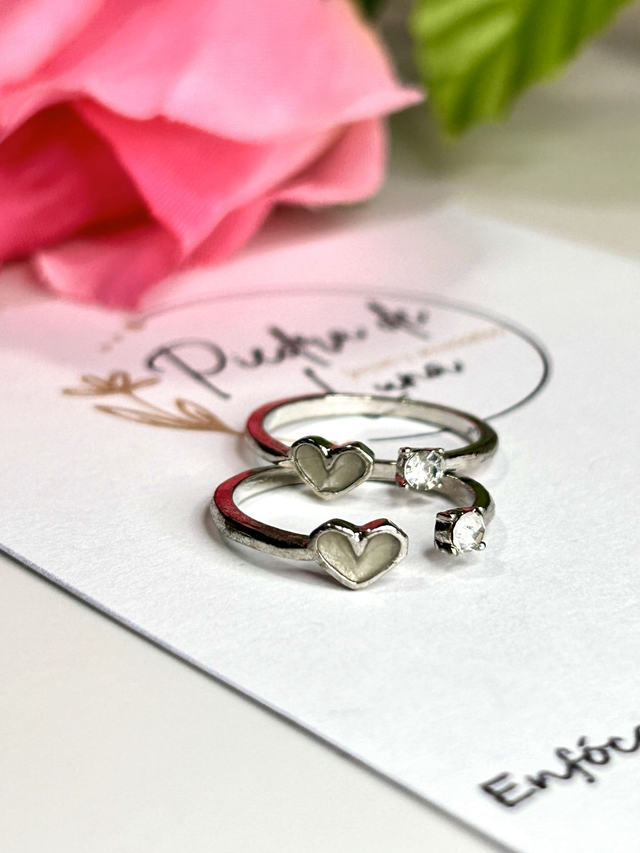 Set 2 Anillo Luminosos Con Circón y Corazón