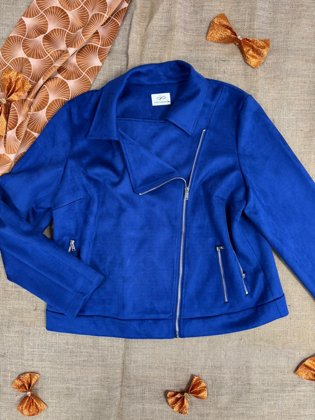 Veste Effet Suédine Bleue – Julie Guerlande