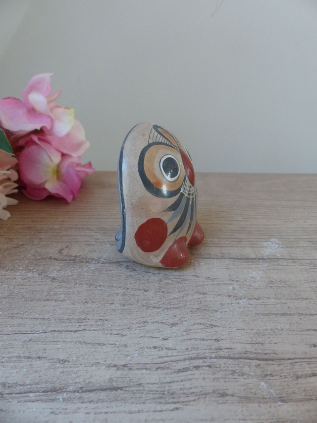 Petite chouette mexicaine en céramique Tonala – Figurine artisanale peinte à la main, décor féérique et oiseau vintage du Mexique