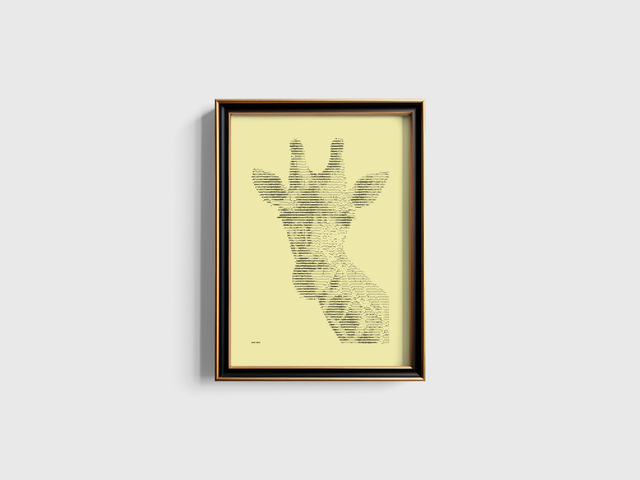 A3 Schreibmaschinenbild Giraffe 1 in Schwarz auf Elfenbein