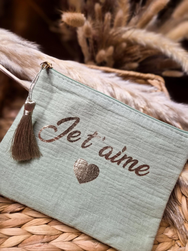 Pochette à message "Je t'aime" - Modèle vert d'eau