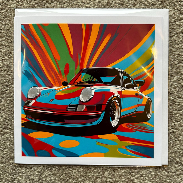 Porsche 911 Turbo Retro Pop Art Greeting Card – Car Enthusiast Gift, Bold & Colourful Design for Birthdays, or Any Occasion