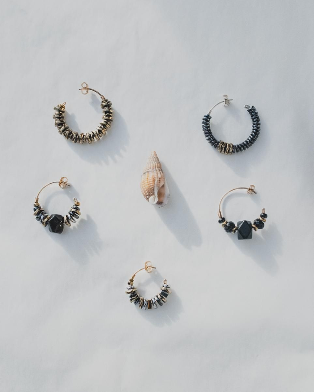 Créoles N°2 Hématites dorées & Or Laminé 14k