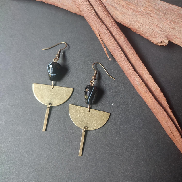 Agate noire aux reflets blancs &amp; bronze, pièce unique,-sans nickel 