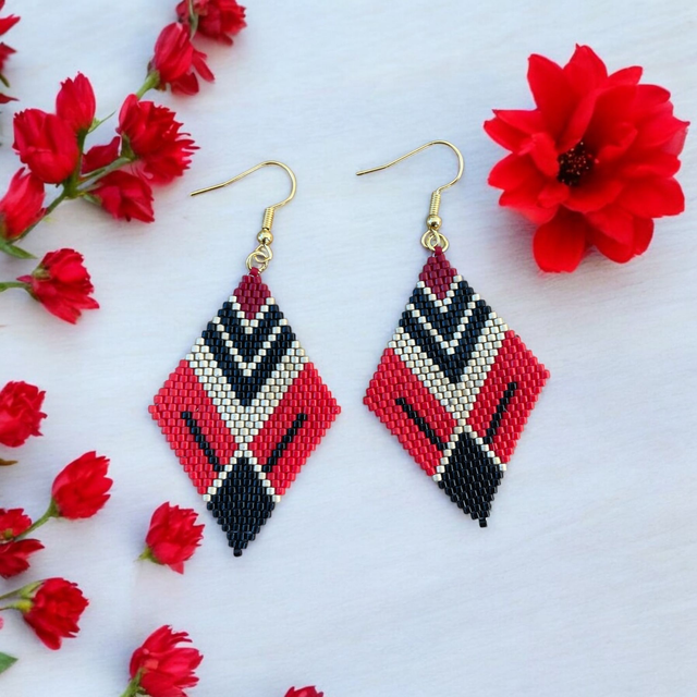 Boucles d'oreilles losange tons rouge
