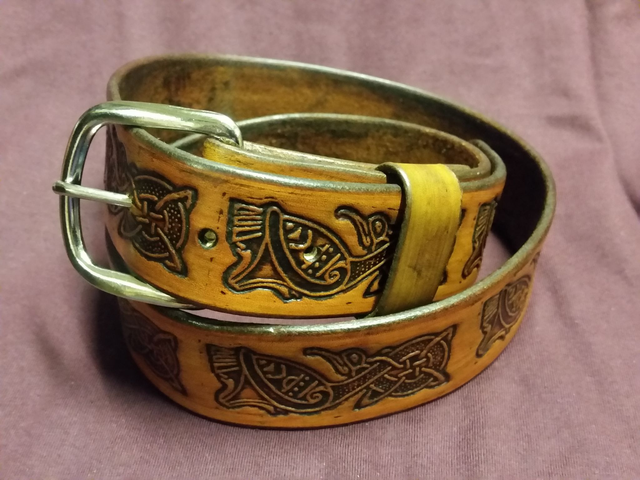 Celtic Birds Embossed Belt Tan 1.5" (38mm)