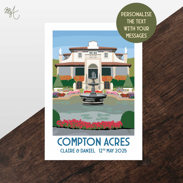 Compton Acres, Personalised Wedding Venue Print