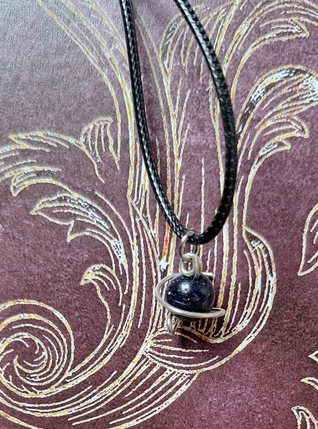 Planetary lovers necklace in silver with blue goldstone (man-made)