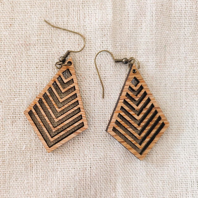 E07 – Boucles d'oreilles artisanales en bois NAZCA 4 –  Style Bohème