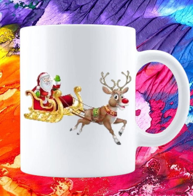 Weihnachtsmann auf Schlitten und Rentier 