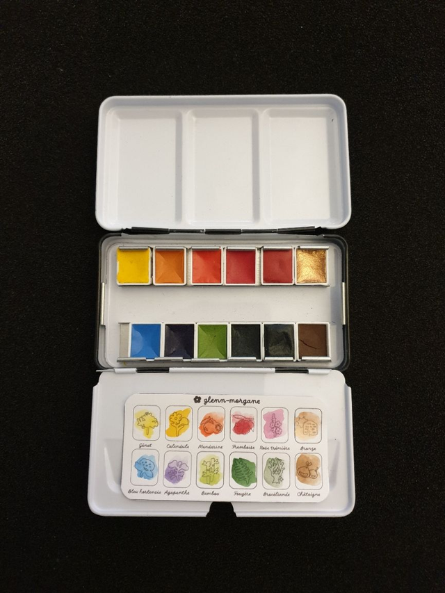 Coffret 12 demi-godets d'aquarelles