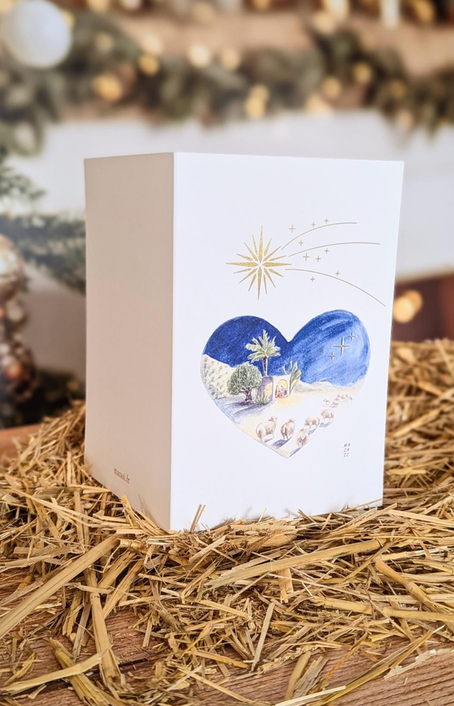 Carte crèche dans la nuit