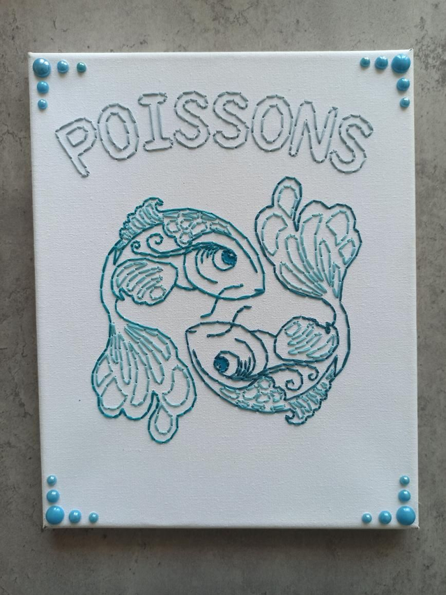 Toile brodée signe astro Poissons