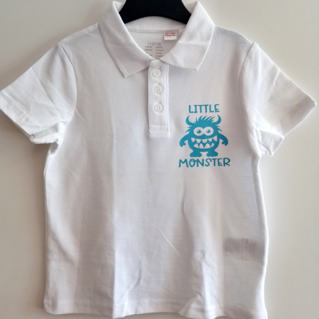 Boys Little Monster White Polo Shirt - Double Sided Graphic - Age 4-6 Years (Height 110-116)